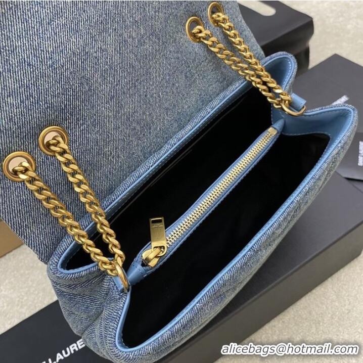 Buy Grade SAINT LAURENT PUFFER SMALL CHAIN BAG IN DENIM AND SMOOTH LEATHER 392277 BLUE