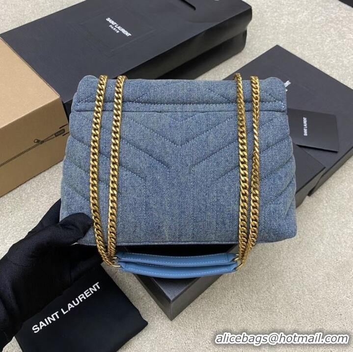 Buy Grade SAINT LAURENT PUFFER SMALL CHAIN BAG IN DENIM AND SMOOTH LEATHER 392277 BLUE