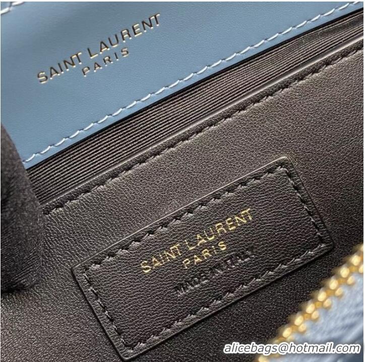 Buy Grade SAINT LAURENT PUFFER SMALL CHAIN BAG IN DENIM AND SMOOTH LEATHER 392277 BLUE