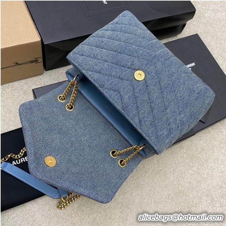 Buy Grade SAINT LAURENT PUFFER SMALL CHAIN BAG IN DENIM AND SMOOTH LEATHER 392277 BLUE