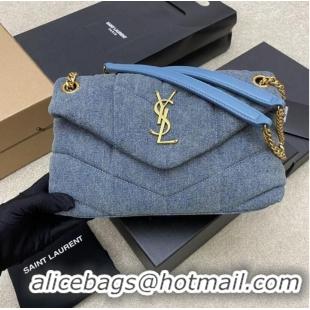 Cheap Price SAINT LAURENT PUFFER CHAIN BAG IN DENIM AND SMOOTH LEATHER 577476 BLUE