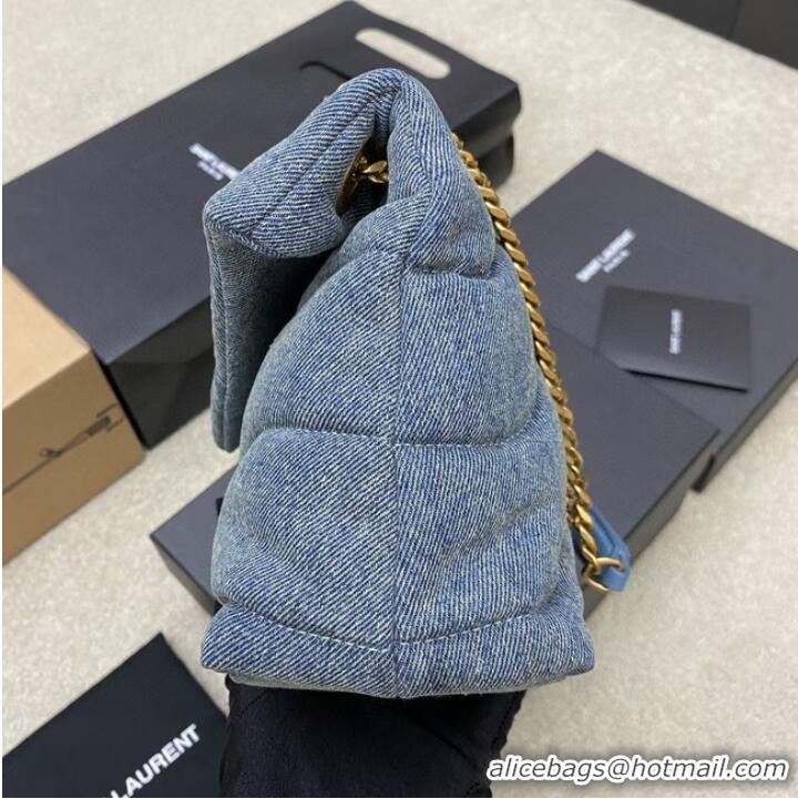 Cheap Price SAINT LAURENT PUFFER CHAIN BAG IN DENIM AND SMOOTH LEATHER 577476 BLUE