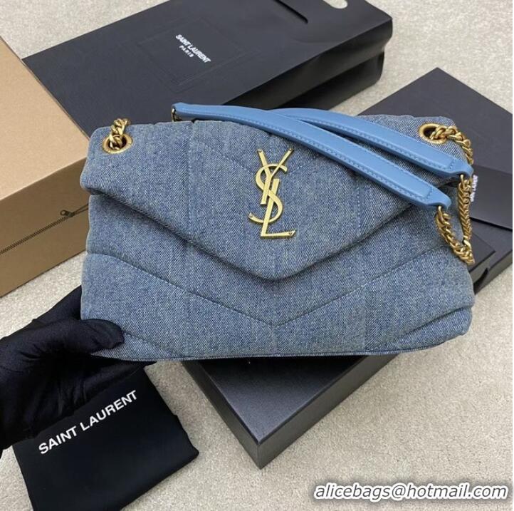 Cheap Price SAINT LAURENT PUFFER CHAIN BAG IN DENIM AND SMOOTH LEATHER 577476 BLUE