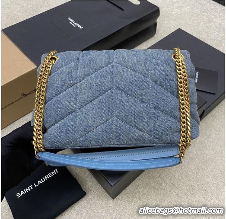 Cheap Price SAINT LAURENT PUFFER CHAIN BAG IN DENIM AND SMOOTH LEATHER 577476 BLUE