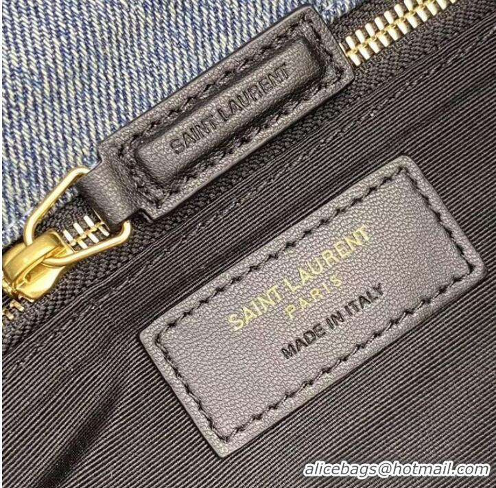 Cheap Price SAINT LAURENT PUFFER CHAIN BAG IN DENIM AND SMOOTH LEATHER 577476 BLUE