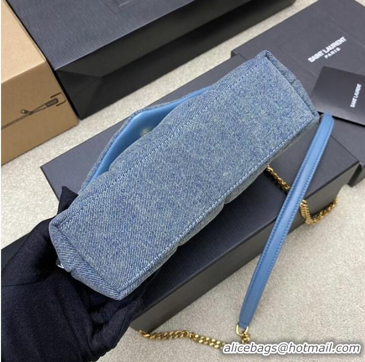 Top Grade SAINT LAURENT PUFFER CHAIN BAG IN DENIM AND SMOOTH LEATHER 320333 BLUE