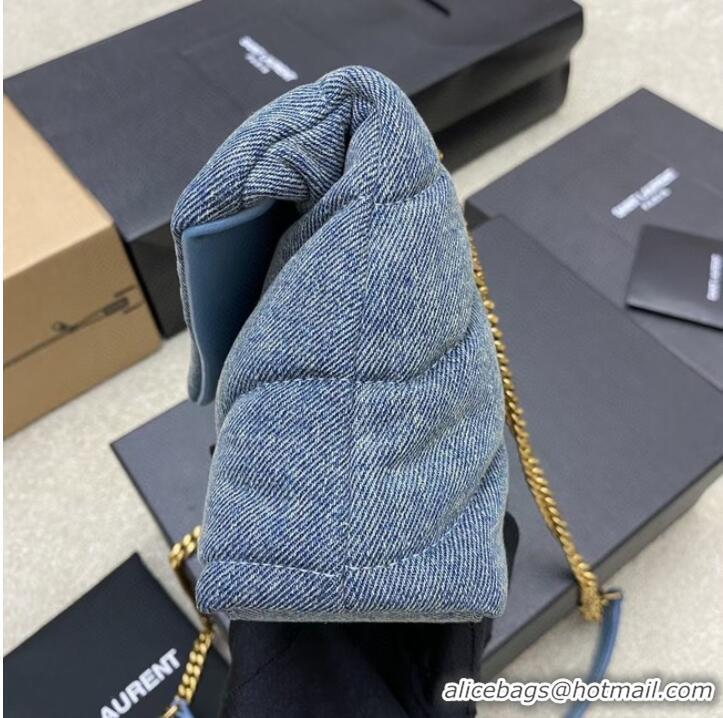 Top Grade SAINT LAURENT PUFFER CHAIN BAG IN DENIM AND SMOOTH LEATHER 320333 BLUE