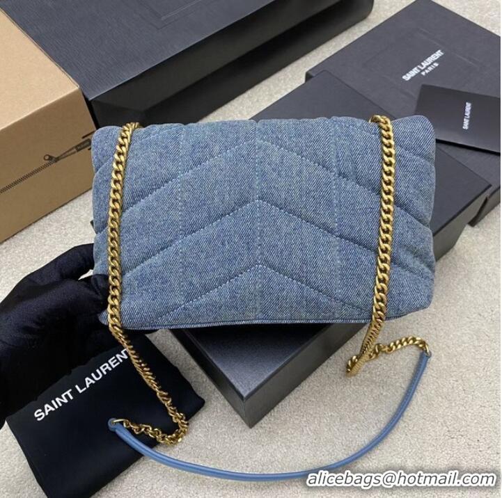 Top Grade SAINT LAURENT PUFFER CHAIN BAG IN DENIM AND SMOOTH LEATHER 320333 BLUE