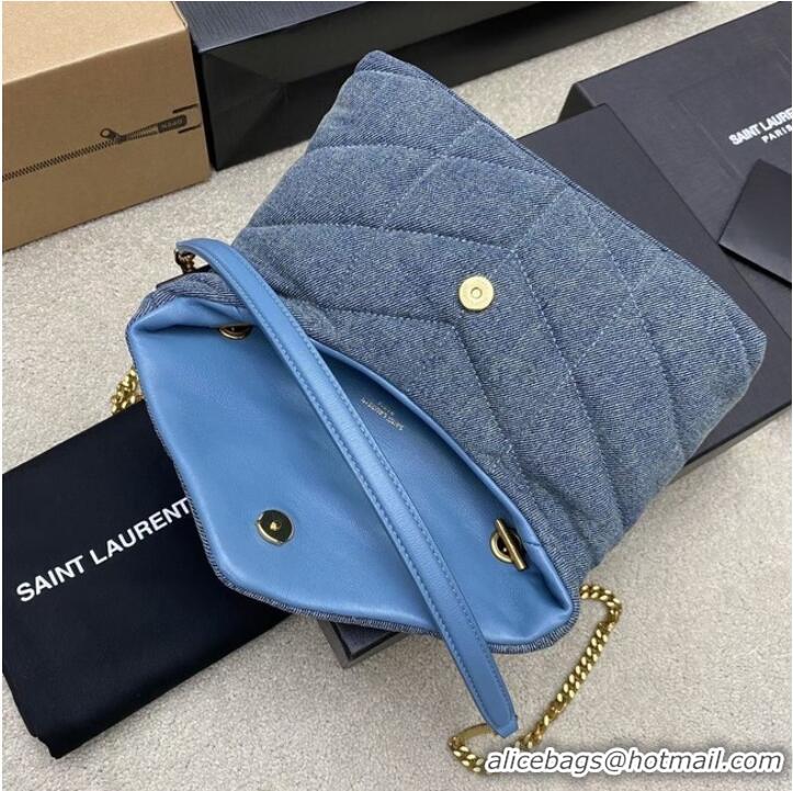 Top Grade SAINT LAURENT PUFFER CHAIN BAG IN DENIM AND SMOOTH LEATHER 320333 BLUE