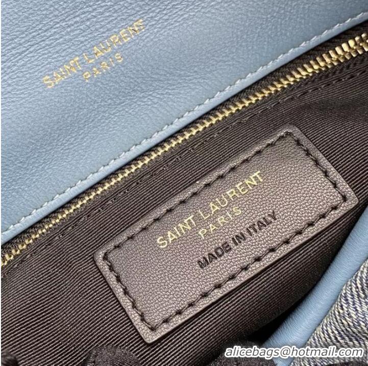 Top Grade SAINT LAURENT PUFFER CHAIN BAG IN DENIM AND SMOOTH LEATHER 320333 BLUE