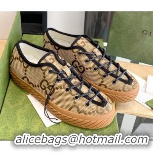 Discount Gucci Maxi-GG Canvas Low-top Sneakers Camel Brown 070262