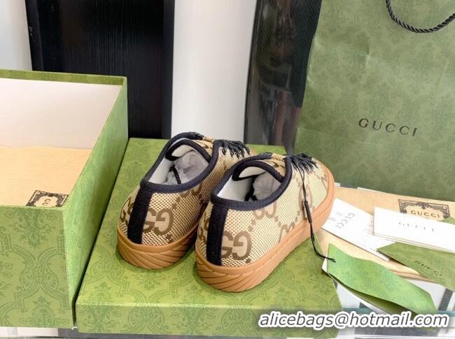 Discount Gucci Maxi-GG Canvas Low-top Sneakers Camel Brown 070262