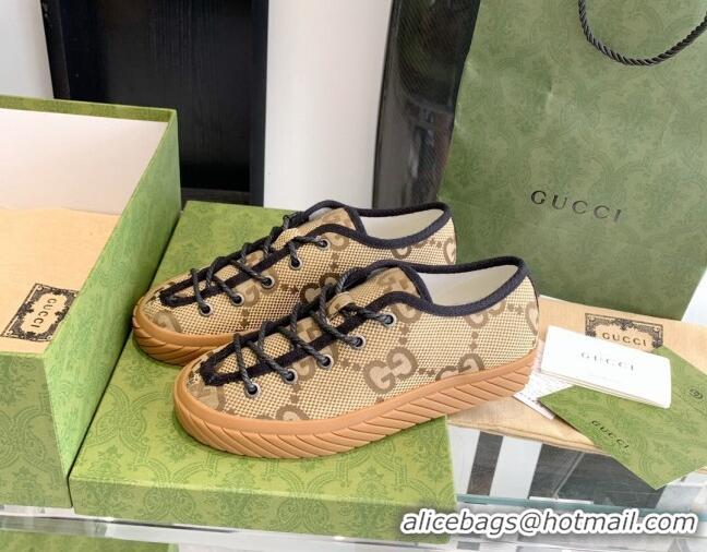 Discount Gucci Maxi-GG Canvas Low-top Sneakers Camel Brown 070262