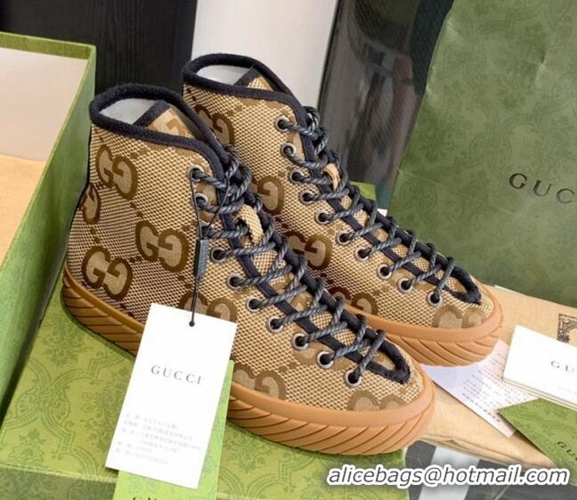 Best Price Gucci Maxi-GG Canvas High-top Sneakers Camel Brown 070263