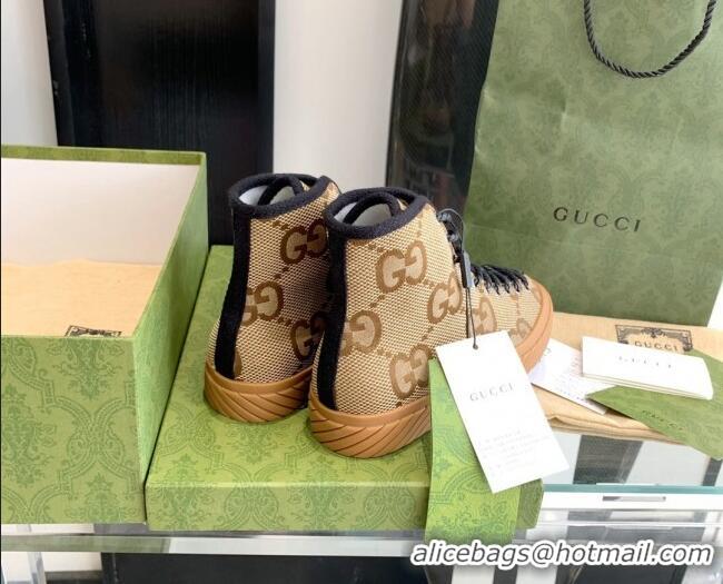 Best Price Gucci Maxi-GG Canvas High-top Sneakers Camel Brown 070263