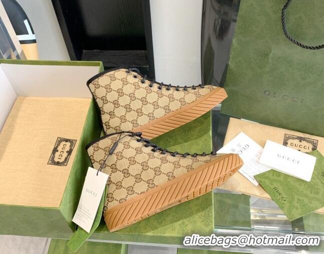 Classic Hot Gucci GG Canvas High-top Sneakers Brown 070265