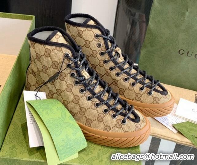 Classic Hot Gucci GG Canvas High-top Sneakers Brown 070265