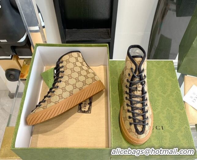 Classic Hot Gucci GG Canvas High-top Sneakers Brown 070265