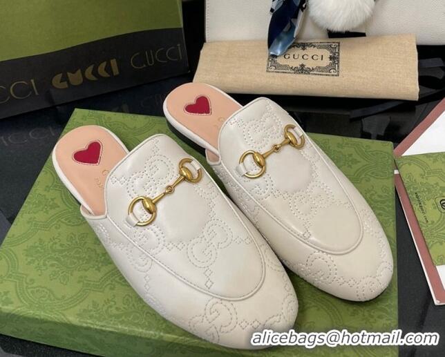 Low Price Gucci GG Matelasse Princetown Flat Slipper 699901 White 2022