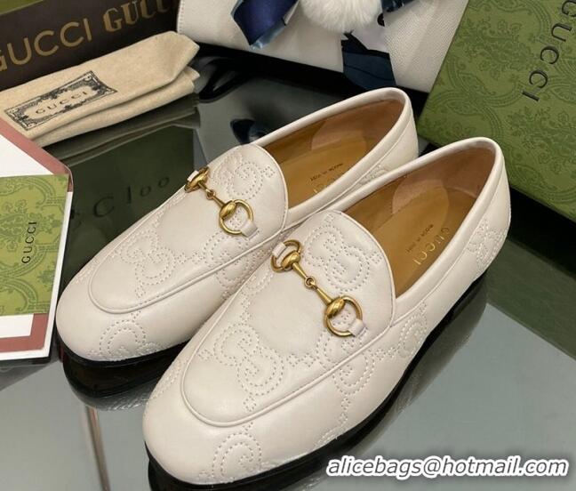 Good Quality Gucci GG Matelasse Lambskin Princetown Loafers White 070273