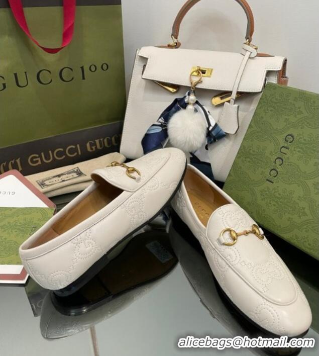 Good Quality Gucci GG Matelasse Lambskin Princetown Loafers White 070273