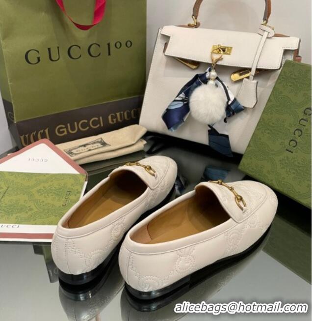 Good Quality Gucci GG Matelasse Lambskin Princetown Loafers White 070273