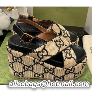 Good Product Gucci GG Platform Wedge Sandal 12cm Beige/Black 070406 