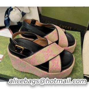 Cheap Price Gucci GG Platform Wedge Sandal 12cm Beige/Pink 070407