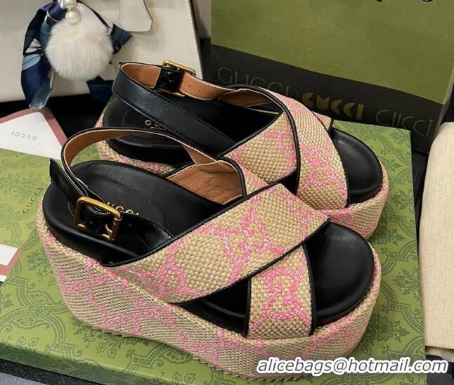 Cheap Price Gucci GG Platform Wedge Sandal 12cm Beige/Pink 070407