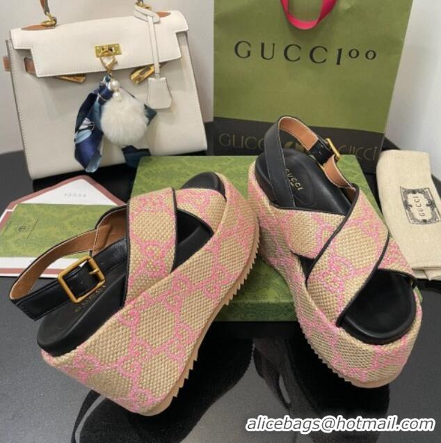 Cheap Price Gucci GG Platform Wedge Sandal 12cm Beige/Pink 070407