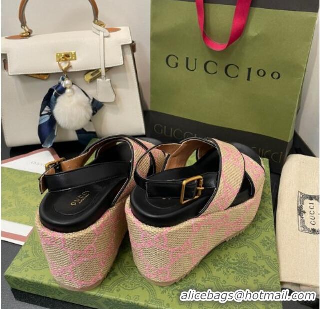 Cheap Price Gucci GG Platform Wedge Sandal 12cm Beige/Pink 070407