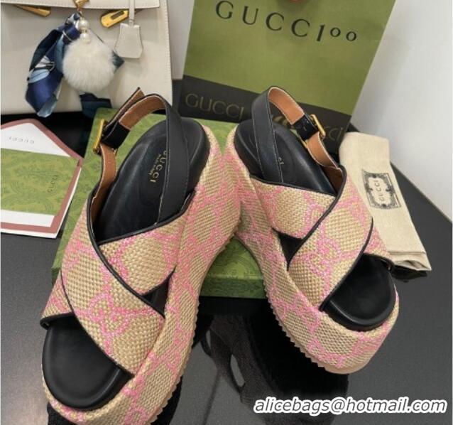 Cheap Price Gucci GG Platform Wedge Sandal 12cm Beige/Pink 070407