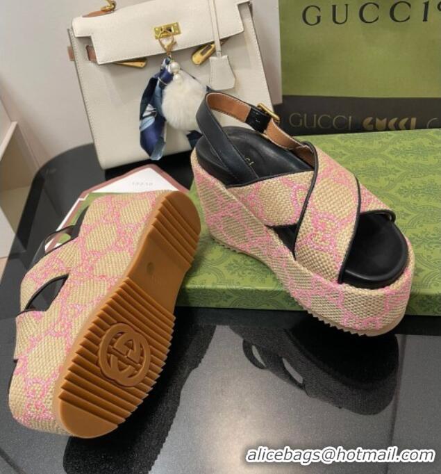 Cheap Price Gucci GG Platform Wedge Sandal 12cm Beige/Pink 070407