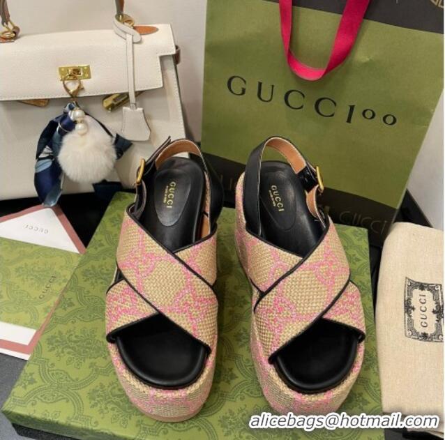 Cheap Price Gucci GG Platform Wedge Sandal 12cm Beige/Pink 070407