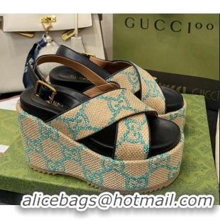 Cheap Price Gucci GG Platform Wedge Sandal 12cm Beige/Green 070408