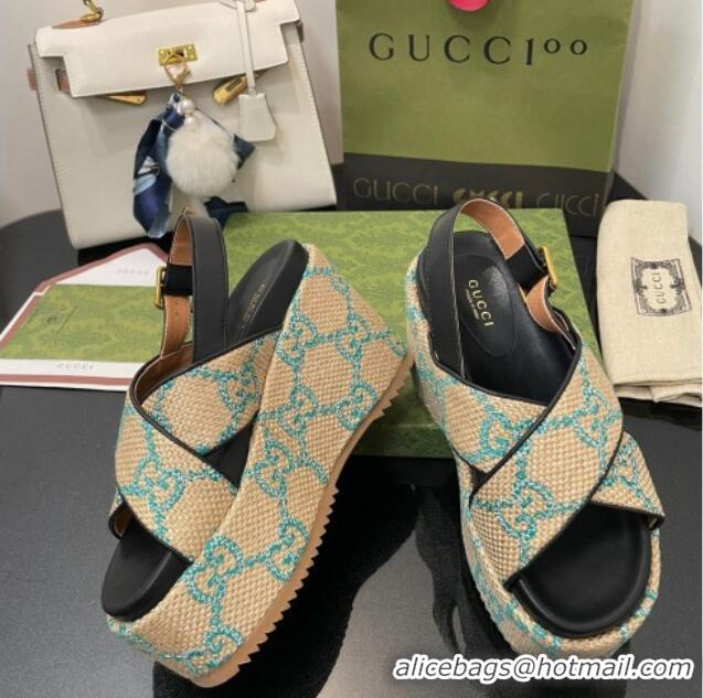 Cheap Price Gucci GG Platform Wedge Sandal 12cm Beige/Green 070408