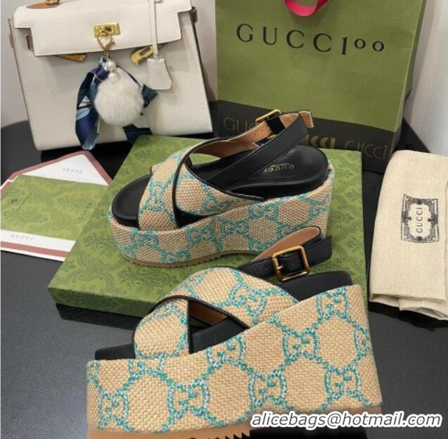 Cheap Price Gucci GG Platform Wedge Sandal 12cm Beige/Green 070408