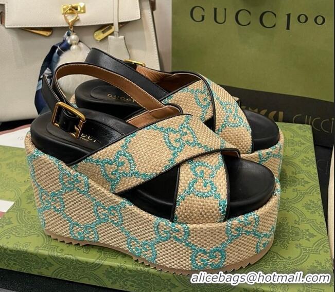 Cheap Price Gucci GG Platform Wedge Sandal 12cm Beige/Green 070408