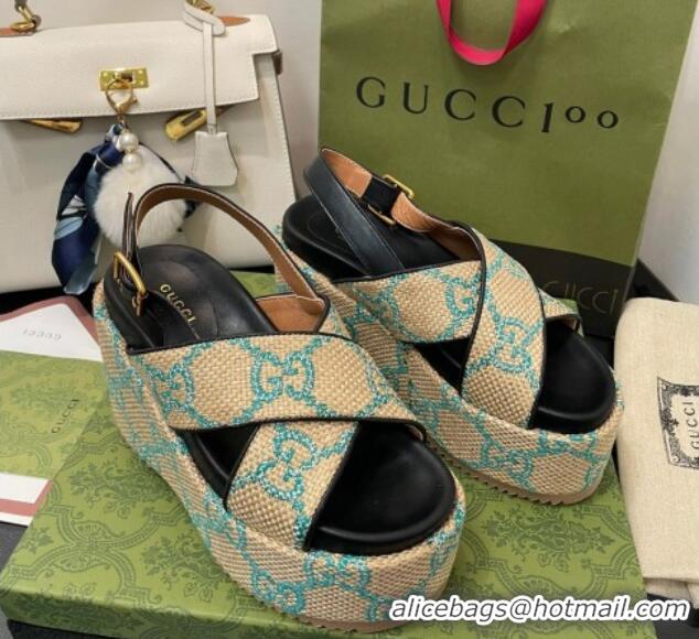 Cheap Price Gucci GG Platform Wedge Sandal 12cm Beige/Green 070408