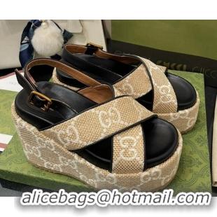 Discount Gucci GG Platform Wedge Sandal 12cm Beige/White 0704010