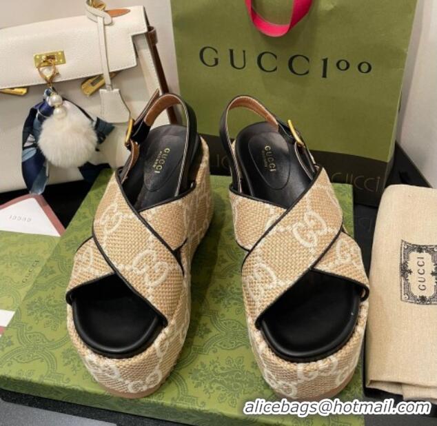 Discount Gucci GG Platform Wedge Sandal 12cm Beige/White 0704010