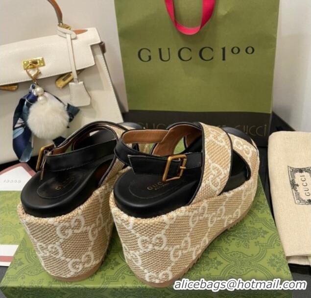 Discount Gucci GG Platform Wedge Sandal 12cm Beige/White 0704010