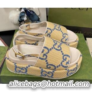 Discount Gucci GG Platform Sandal 5.5cm Beige/Blue 070412