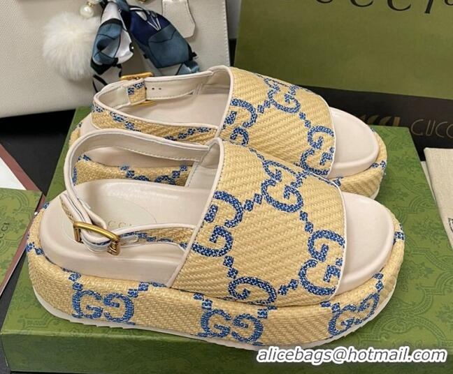 Discount Gucci GG Platform Sandal 5.5cm Beige/Blue 070412