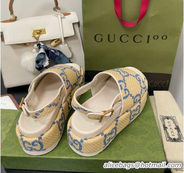 Discount Gucci GG Platform Sandal 5.5cm Beige/Blue 070412