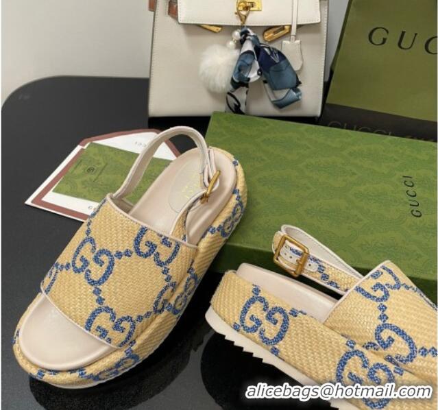 Discount Gucci GG Platform Sandal 5.5cm Beige/Blue 070412