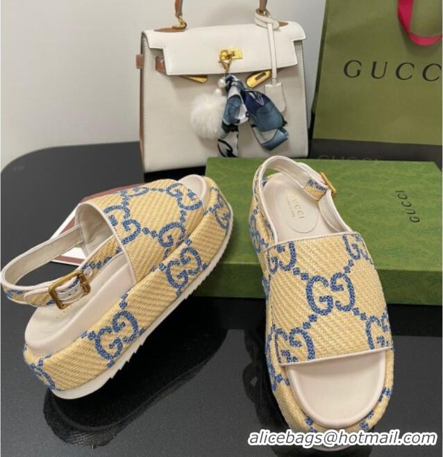 Discount Gucci GG Platform Sandal 5.5cm Beige/Blue 070412