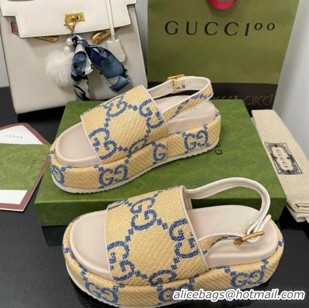 Discount Gucci GG Platform Sandal 5.5cm Beige/Blue 070412