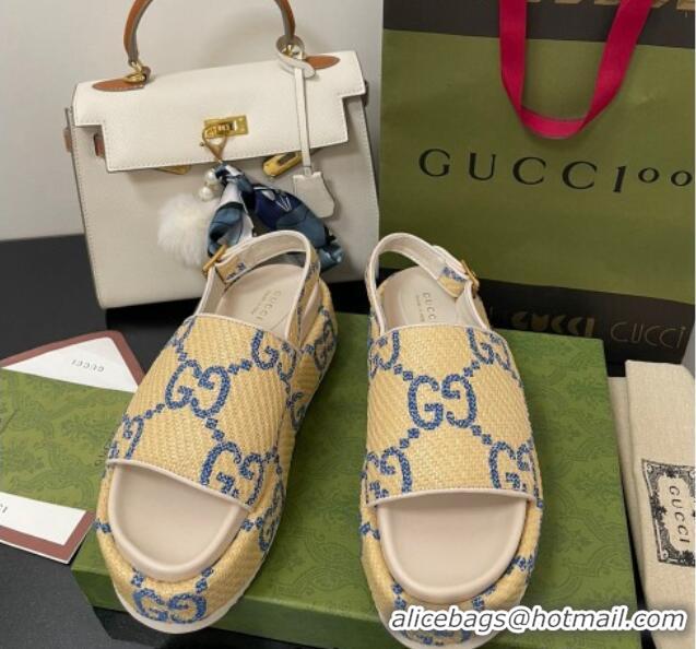 Discount Gucci GG Platform Sandal 5.5cm Beige/Blue 070412