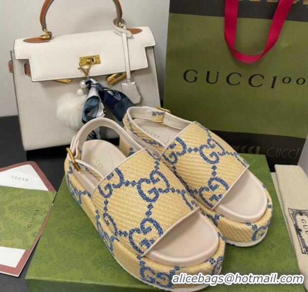 Discount Gucci GG Platform Sandal 5.5cm Beige/Blue 070412